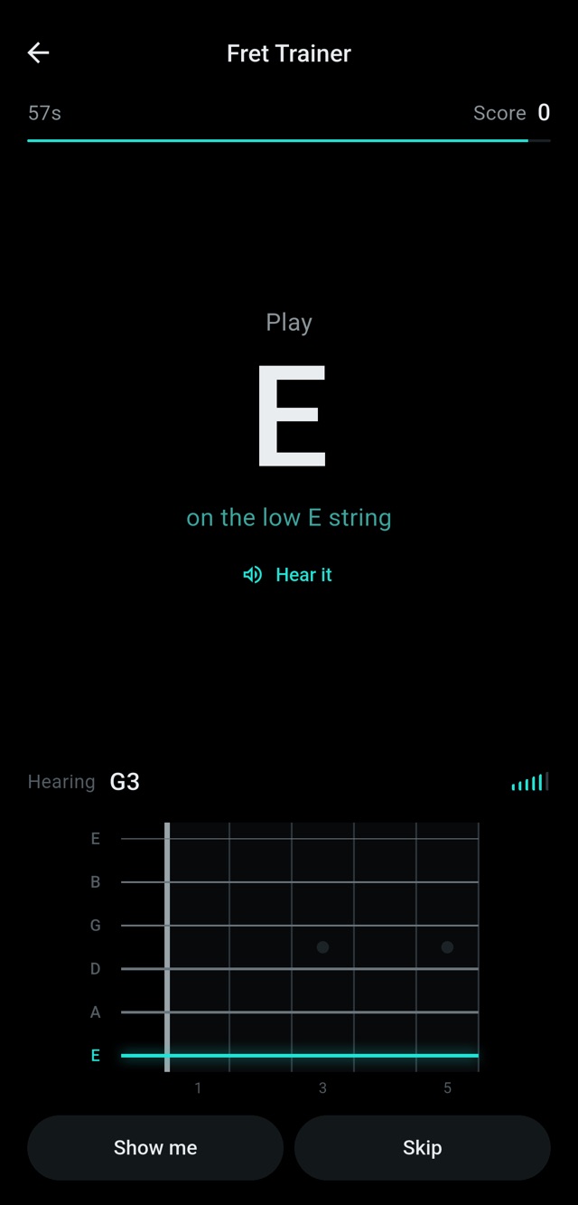 Fret Trainer asking to play E on the low E string